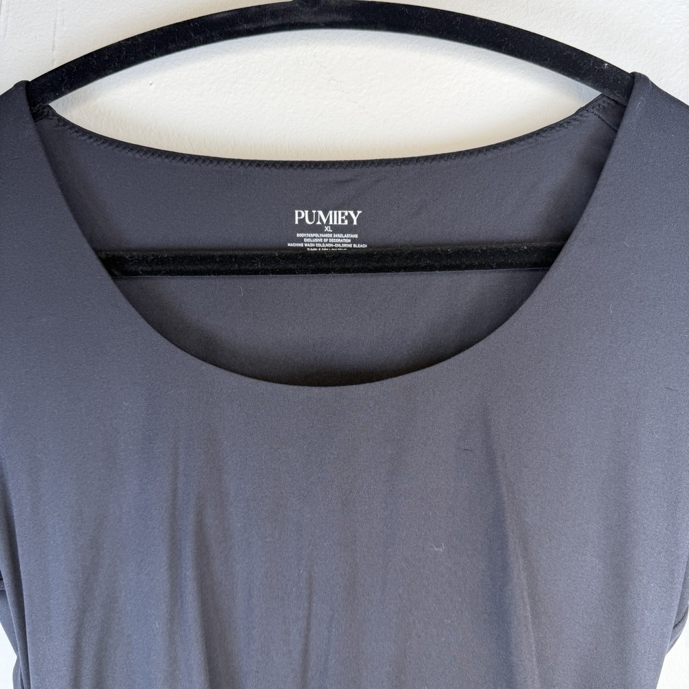 PUMIEY Women's Black Short Sleeve T Shirt Top XL Fitted Stretch Casual Shapewear